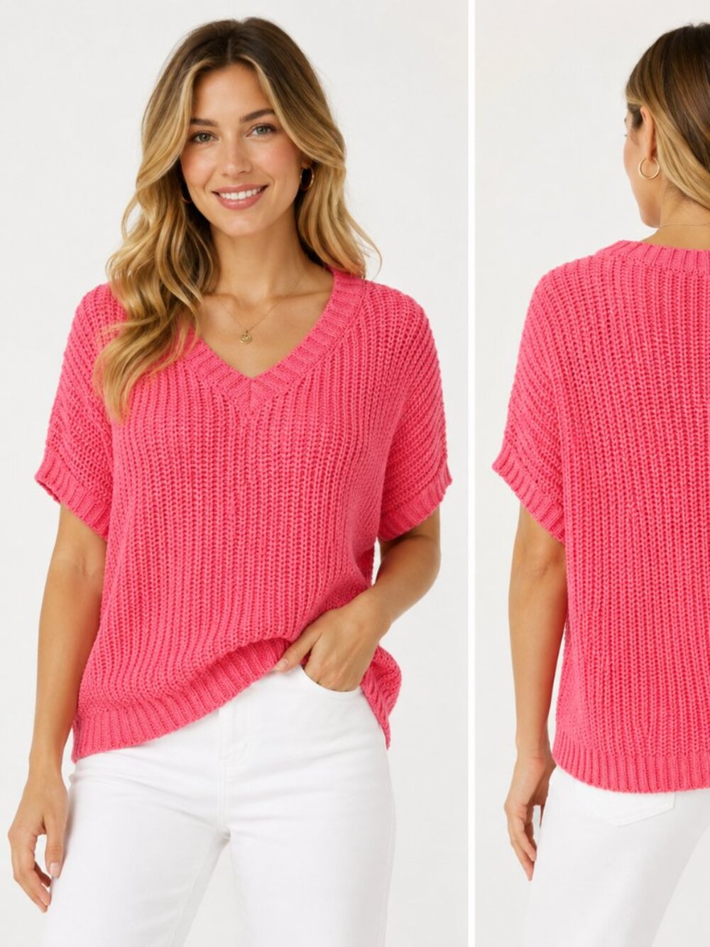 Tommy Bahama Women's Marlina Tape Yarn V-Neck Sweater Pink Ruffle Sz M NWT $125